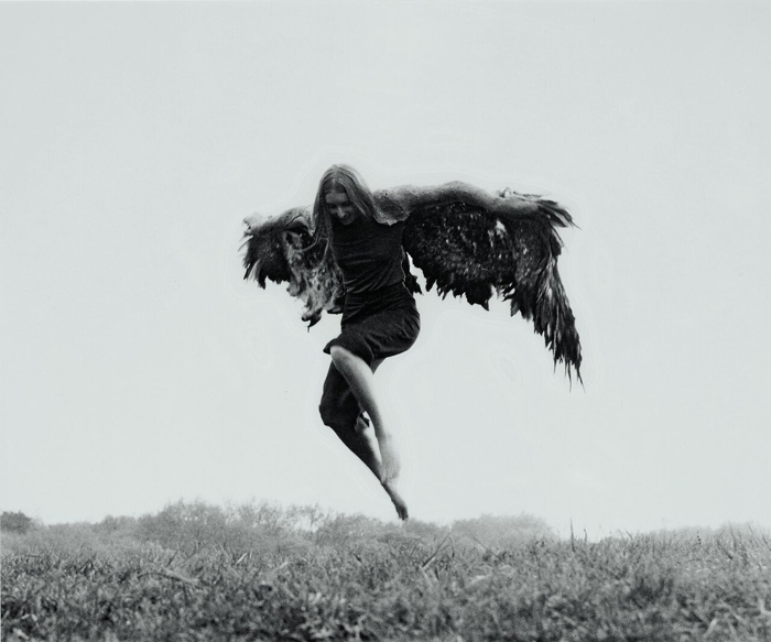 Christiane Möbus,&nbsp;The unnecessary betrothal of Mrs. Holle to the shaman, or: A New Life, 1971/72. From a 5-part photo series. 50.5 x 60 cm. Museum im Kulturspeicher Würzburg. Photo: Renate Altenrath. © VG Bild-Art, Bonn 2023.