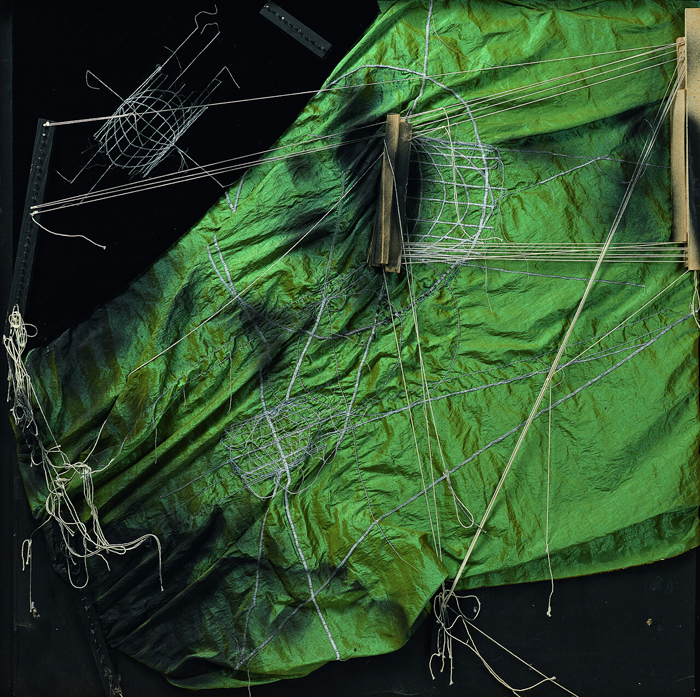 Maria Lai,&nbsp;Errando n. 2&nbsp;(Erring no. 2), 2008. Thread, wood, fabric, tempera and velvet, 100 x 100 x 5 cm. Private collection. Photo: Pietro Paolo Pinna. © Archivio Maria Lai by VEGAP, 2023.