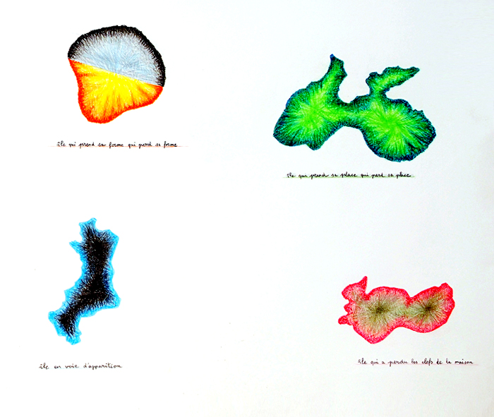 Pierre Tilman, Les Îles flottantes, (détail), 2022. Crayons de couleurs sur papier, 70 x 91 cm © de l’artiste.