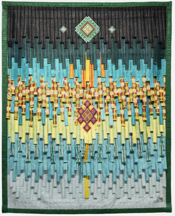 Abdoulaye Konaté, Vert Touareg (motif 2), 2023, textile, 194 × 157 cm