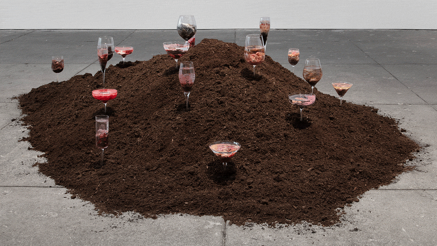 [1] Ane Graff,&nbsp;The Loss of Memory with Other Losses, 2023. Soil, glass. Dimensions variable. Courtesy of the artist and Macalline Center of Art. [2] Zhan Wang,&nbsp;Suyuan Stone Generator, 2010. Sculptural installation. Dimensions variable. Courtesy of the artist and Macalline Center of Art. [3] Julian Charrière,&nbsp;Metamorphism, 2016. Artificial lava, molten computer waste, corian, steel, white glass. 170×25×25 cm each. Courtesy of the artist and Macalline Center of Art. Photo: Jens Ziehe. 