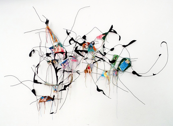 Seda Hepsev,&nbsp;Rose Related, 2023. Embroidery on fabric, wire, felt, 140 x 95 cm. Courtesy of the artist.